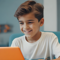 A-photorealistic-image-of-a-young-Spanish-boy-with-a-bright-smile-on-his-face--eagerly-learning-about-被喂春药蹂躏的欲仙欲死视频-on-his-orange-laptop-